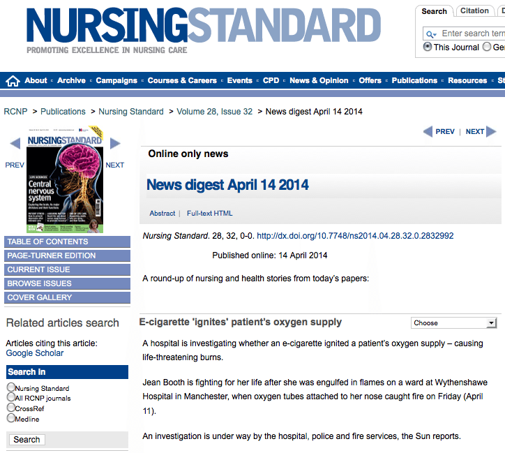 Nursing Standard E Cigarette Fire