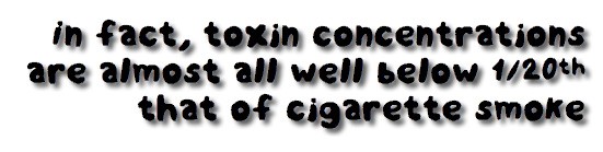 Toxins are well below that of a tobacco cigarette