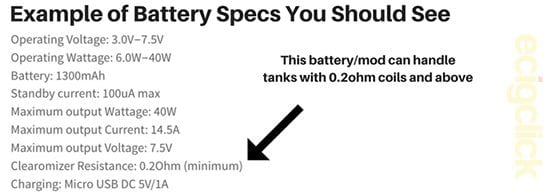 e cig battery resistance ratings