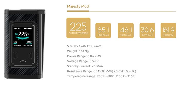 SMOK Majesty 225W specs1