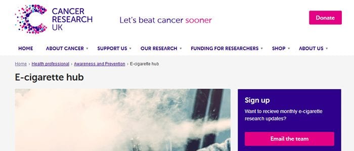 E-cigarette Hub at CRUK