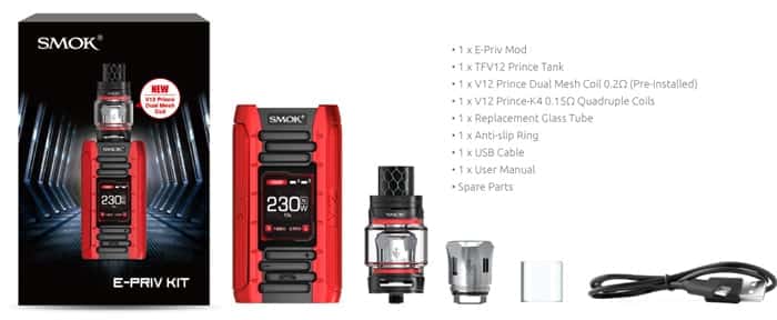 smok e-priv kit contents