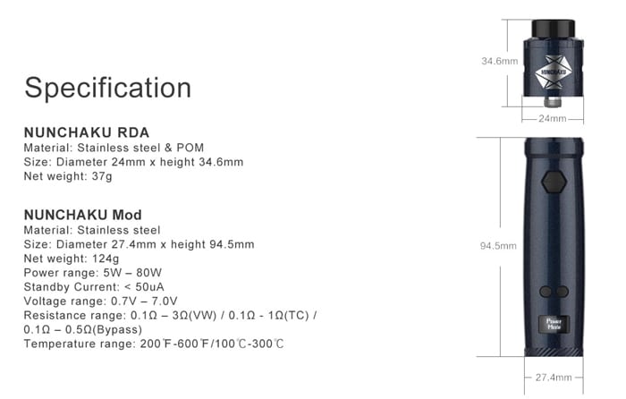 nunchaku rda kit specs