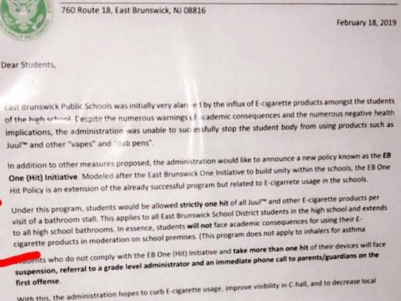 school hoax vape letter