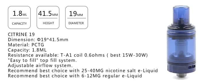 citrine 19 tank specs