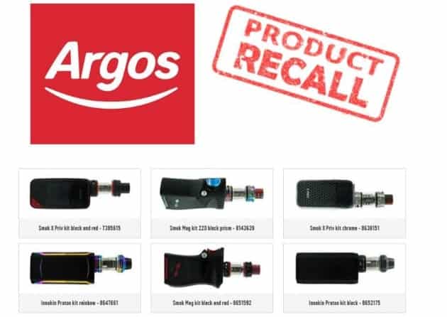 argos vape product recall