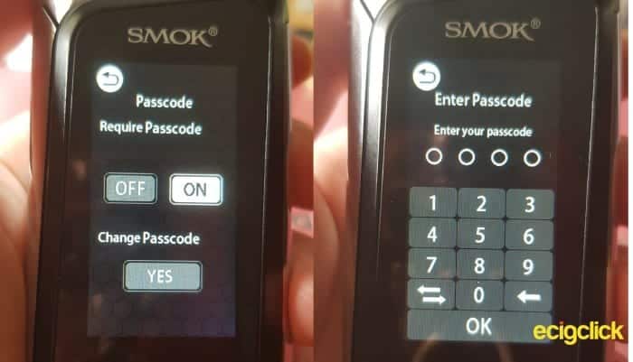 set passcode on smok morph mod