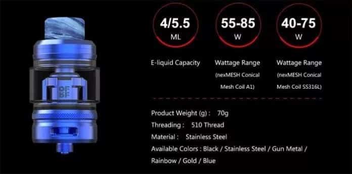 OFRF nexMESH Sub Ohm Tank Specs