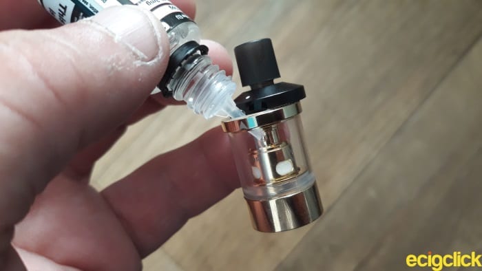 Fill tank with e-liquid