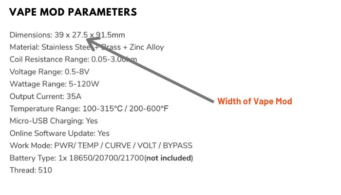 Width of Vape Mod