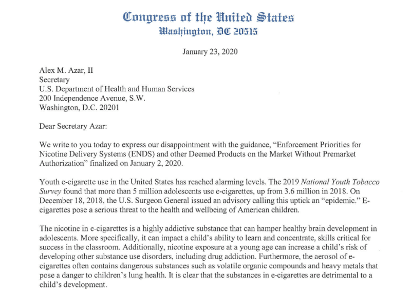 congress vaping letter