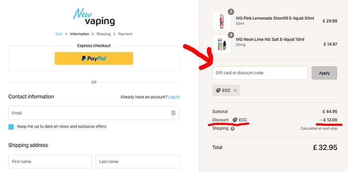 How to add Newvaping coupon code