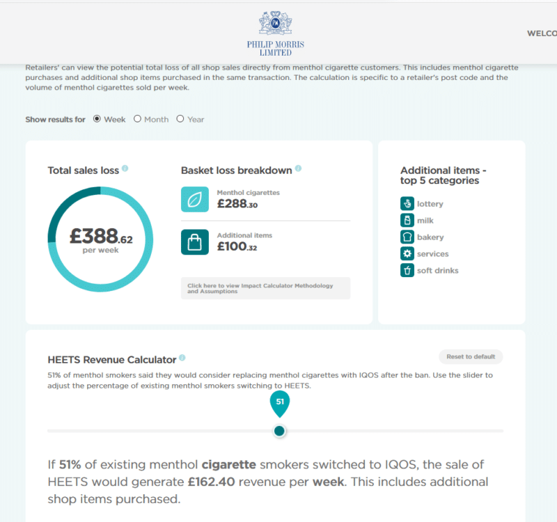 iqos menthol cigarette ban loss calculator