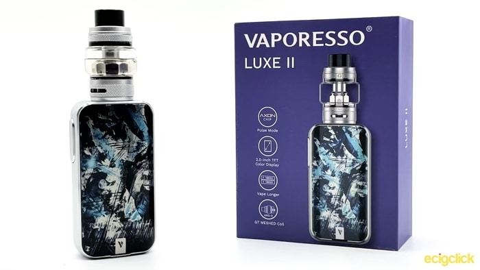 Vaporesso Luxe 2 in front of box