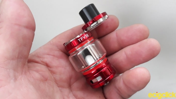 Smok TFV18 tank with top cap slider open