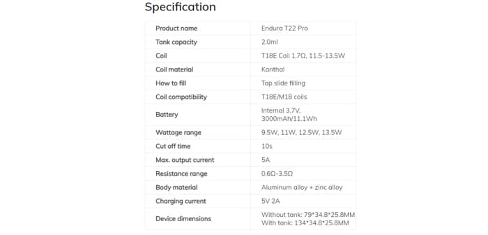 t22 pro specs