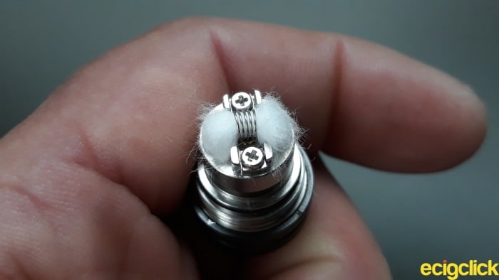 Shima DIY coil deck with cotton inserted into wicking ports