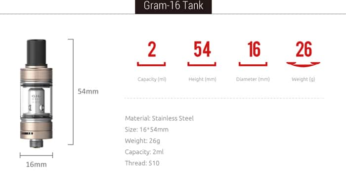 gram 16 tank specs