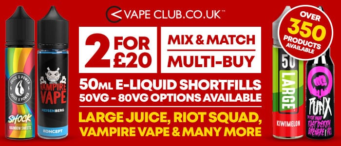 2 for £20 eliquid sale vape club