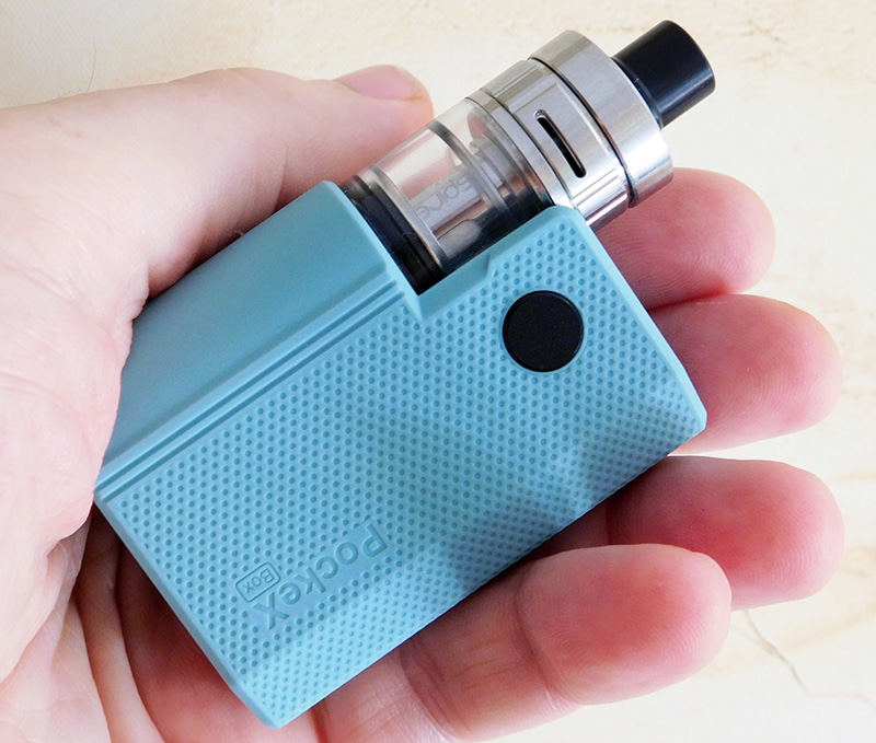 aspire pockeX box review in hand