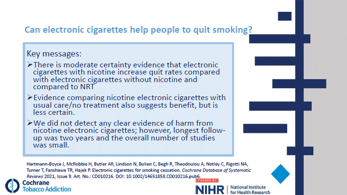 Cochrane Library E-cigarette Update facts