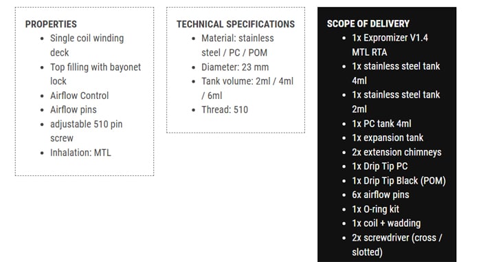 expromizer v1.4 specs