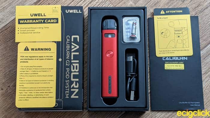 Uwell Caliburn G2 Pod kit unboxed image