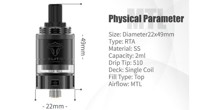 elite mtl rta specs