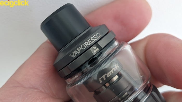 Vaporesso Gen 200 kit iTank push to open arrow on top cap