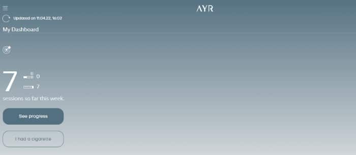 Ayr vape kit web app dashboard image 1