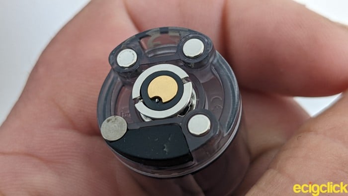 Moti X Mini Pod Kit magnetic contacts on underside of pod image