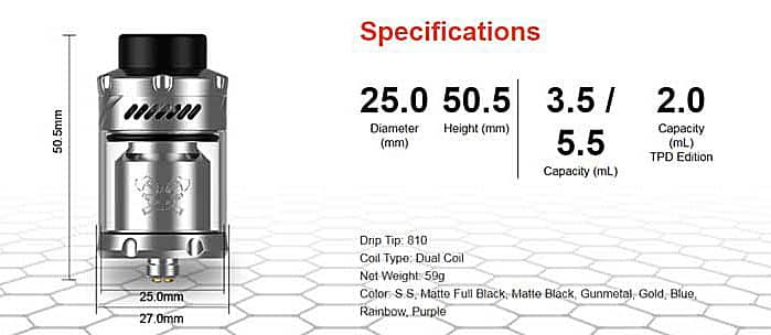 Hellvape DR V3 RTA specs for tank