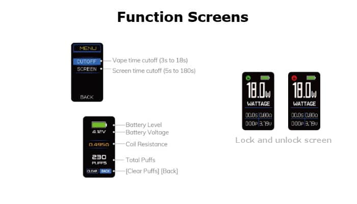 Innokin Gozee Kit screen functions