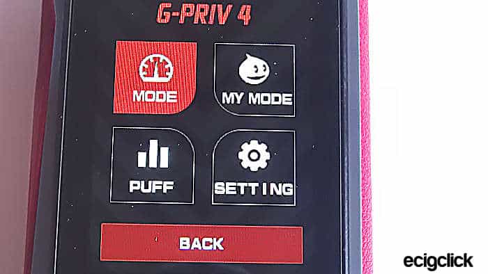 Smok G-Priv 4 Kit modes menu