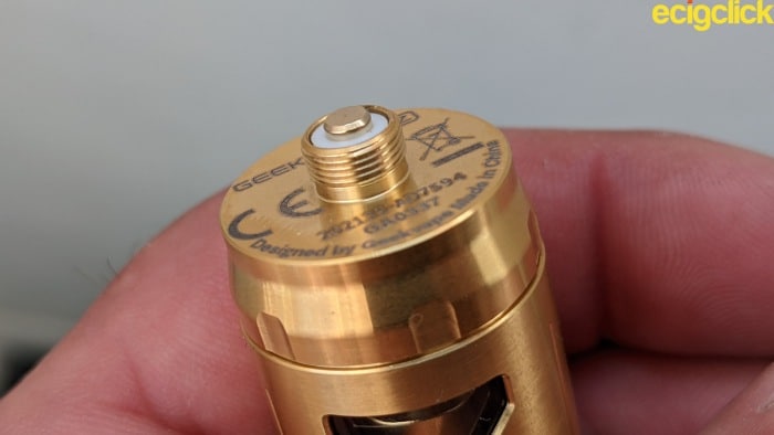 Protruding gold plated 510 pin of the Geekvape Z MTL tank