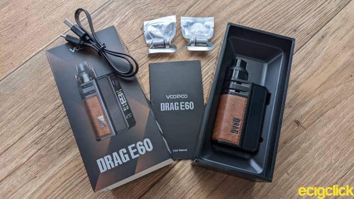 Whats in the box of the Voopoo Drag E60 pod kit