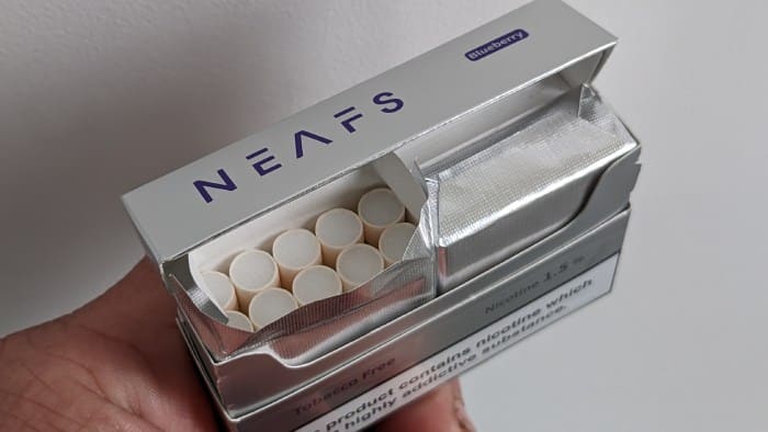 Cigarette style box of the NEAFS heating sticks