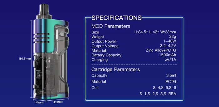 SMOANT KNIGHT 40 specs