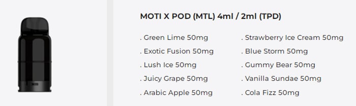 moti x go pre filled specs