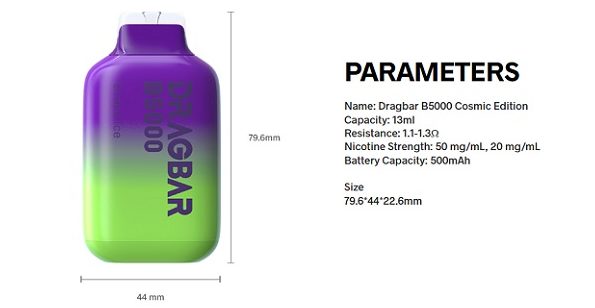 Parameters of the Zovoo DragBar CE B5000 disposable vape