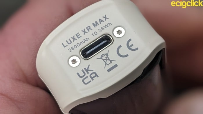 Type C USB charging port on Vaporesso Luxe XR MAX