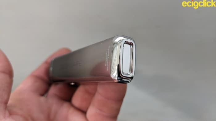 Chrome plated trim on bottom of Geekvape Wenax Q pod kit