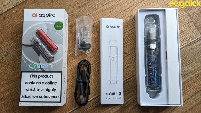 Aspire Cyber S pod kit what's in the box image
