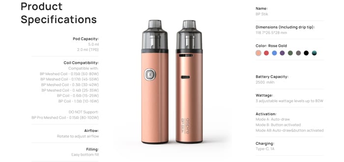 aspire bp stik specs