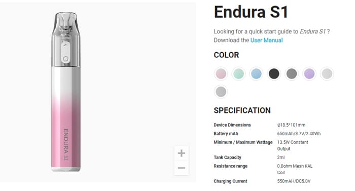 endura s1 updated specs