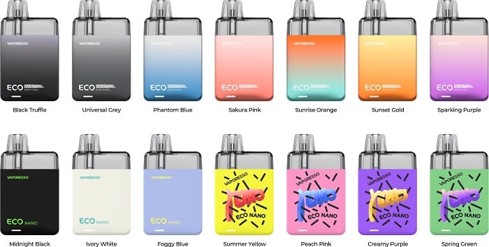 Vaporesso ECO Nano pod kit colour schemes