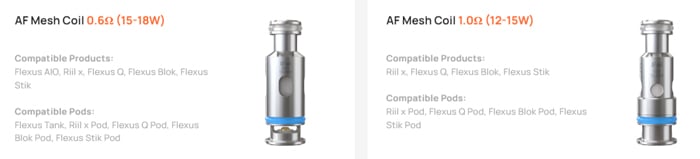 aspire af coil range