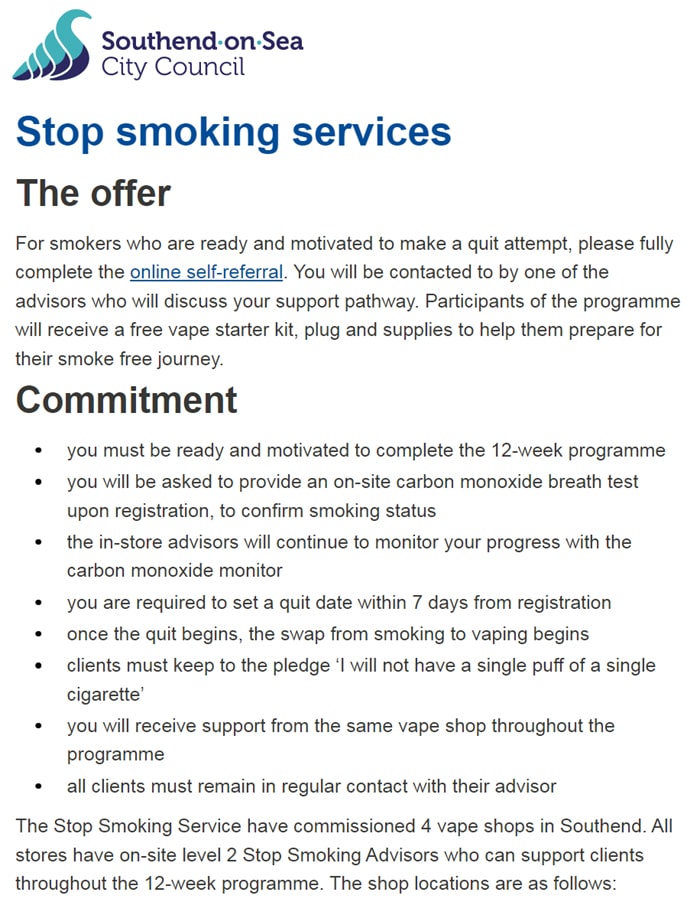 southend on sea stop smoking