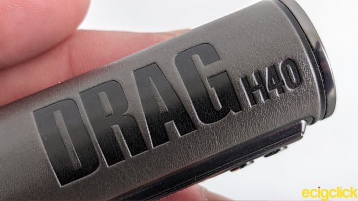 Drag logo embossed on side of the H40 pod kit