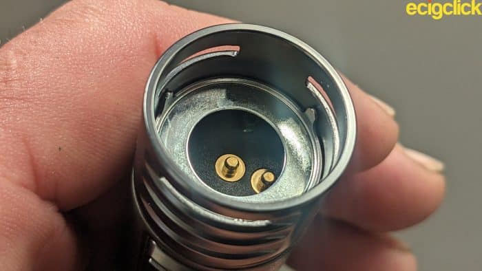 Inside the battery section of the Voopoo Drag H40 pod kit